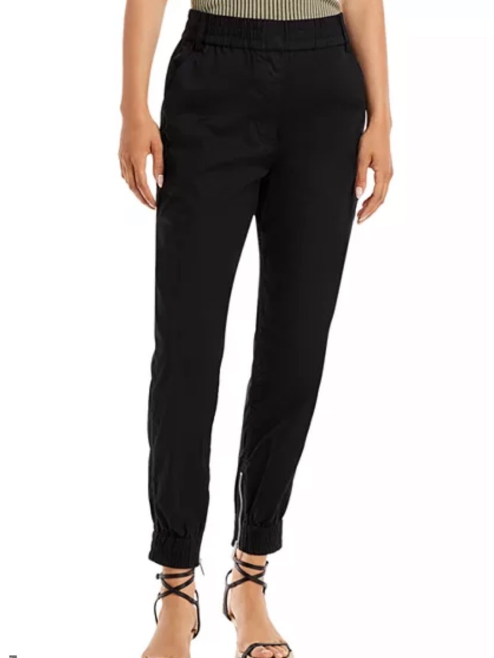 Derek lam 10 crosby black phoenix ruched zip hem jogger cotton pants sz 6